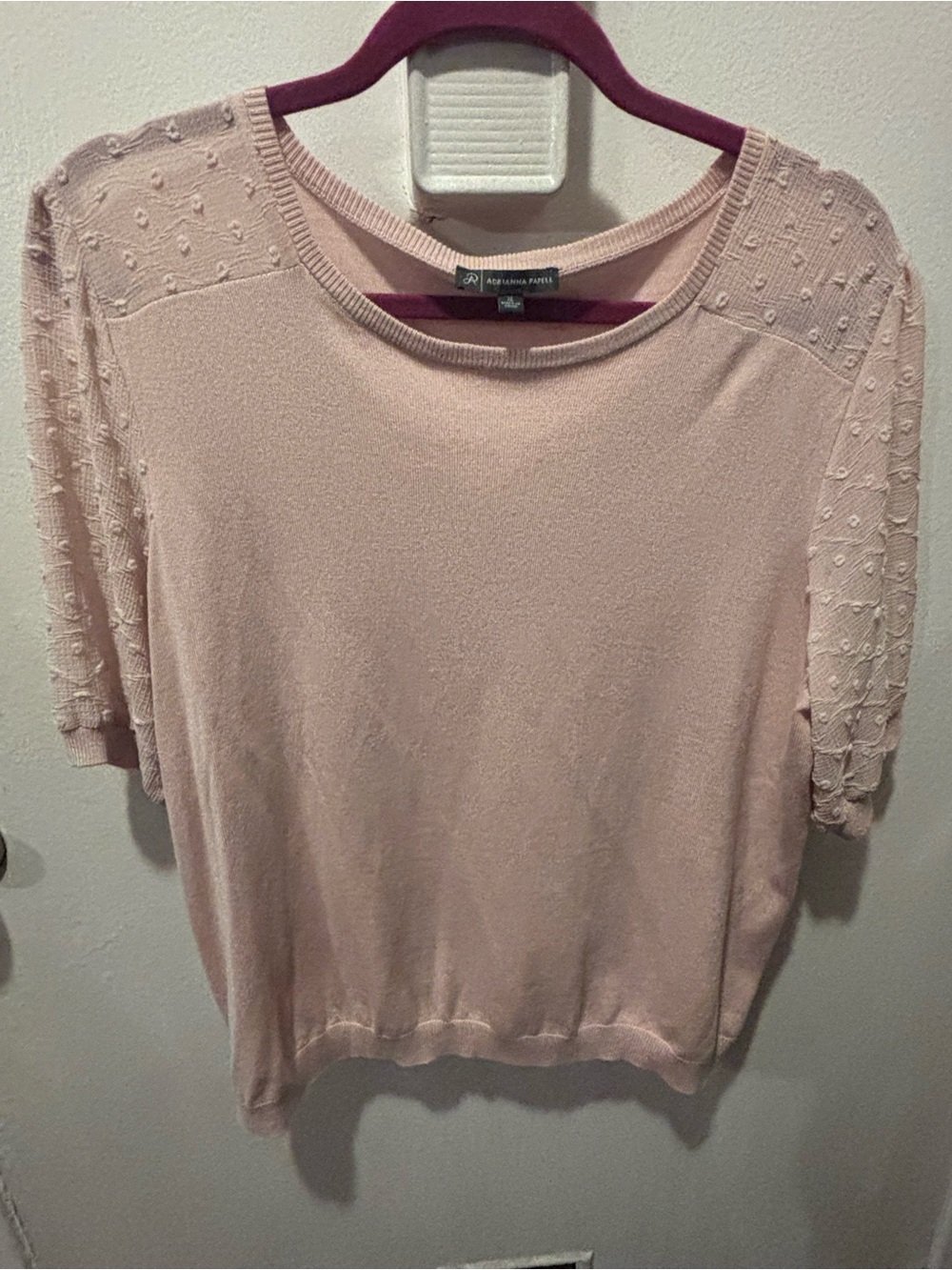 Adrienne Papell Blush Pink Textured Sleeve Women’s Top